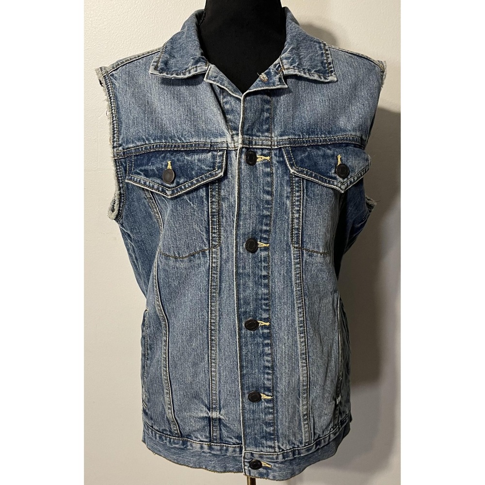 Aéropostale Vest Mens Small Blue Denim Jean Sleeveless Button‎ Front Biker